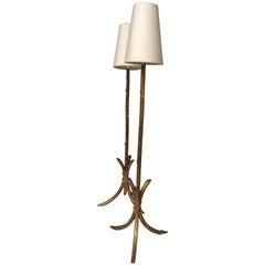 Pair of Bamboo Style Brass Lamps