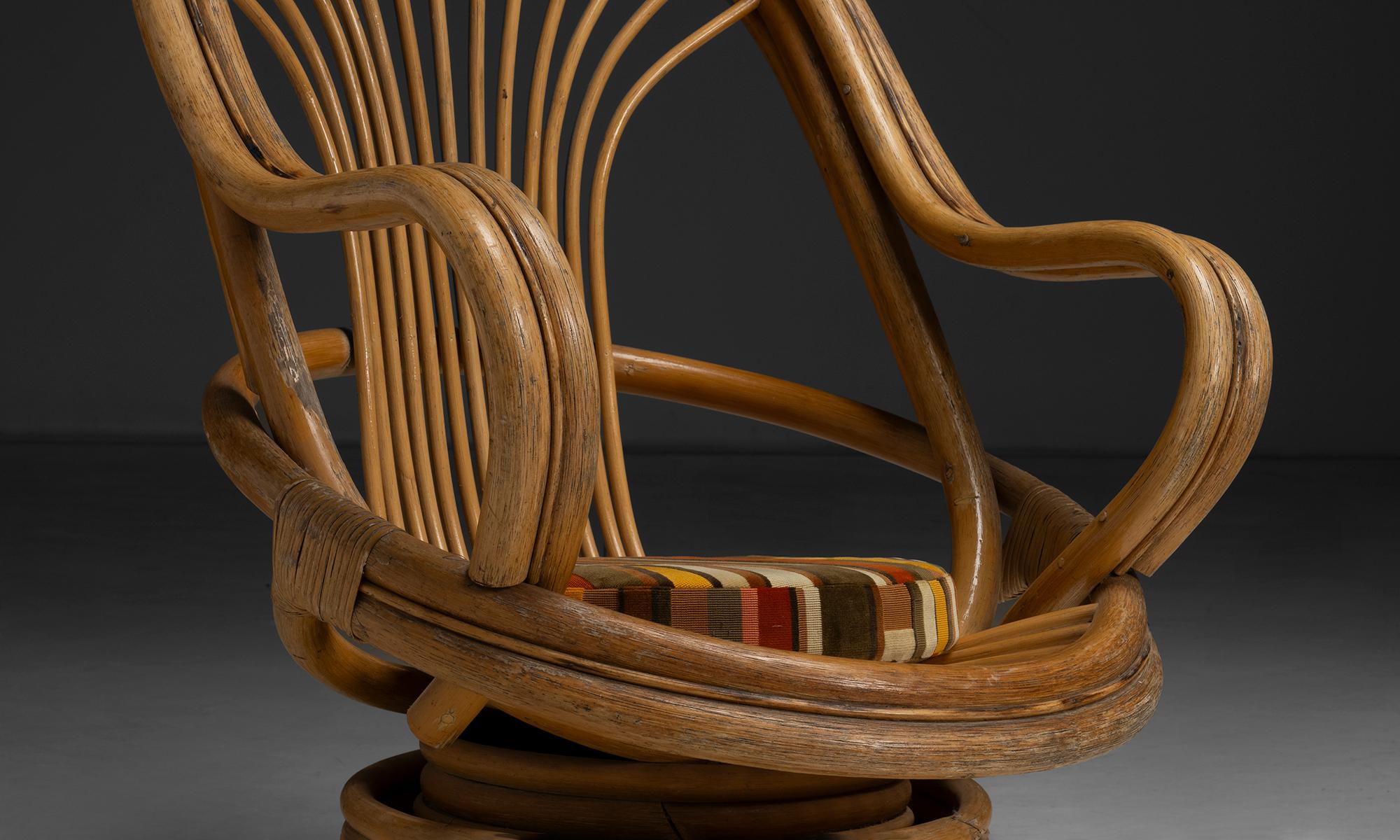 French Pair of Bamboo Swivel Chairs, France circa 1970 For Sale
