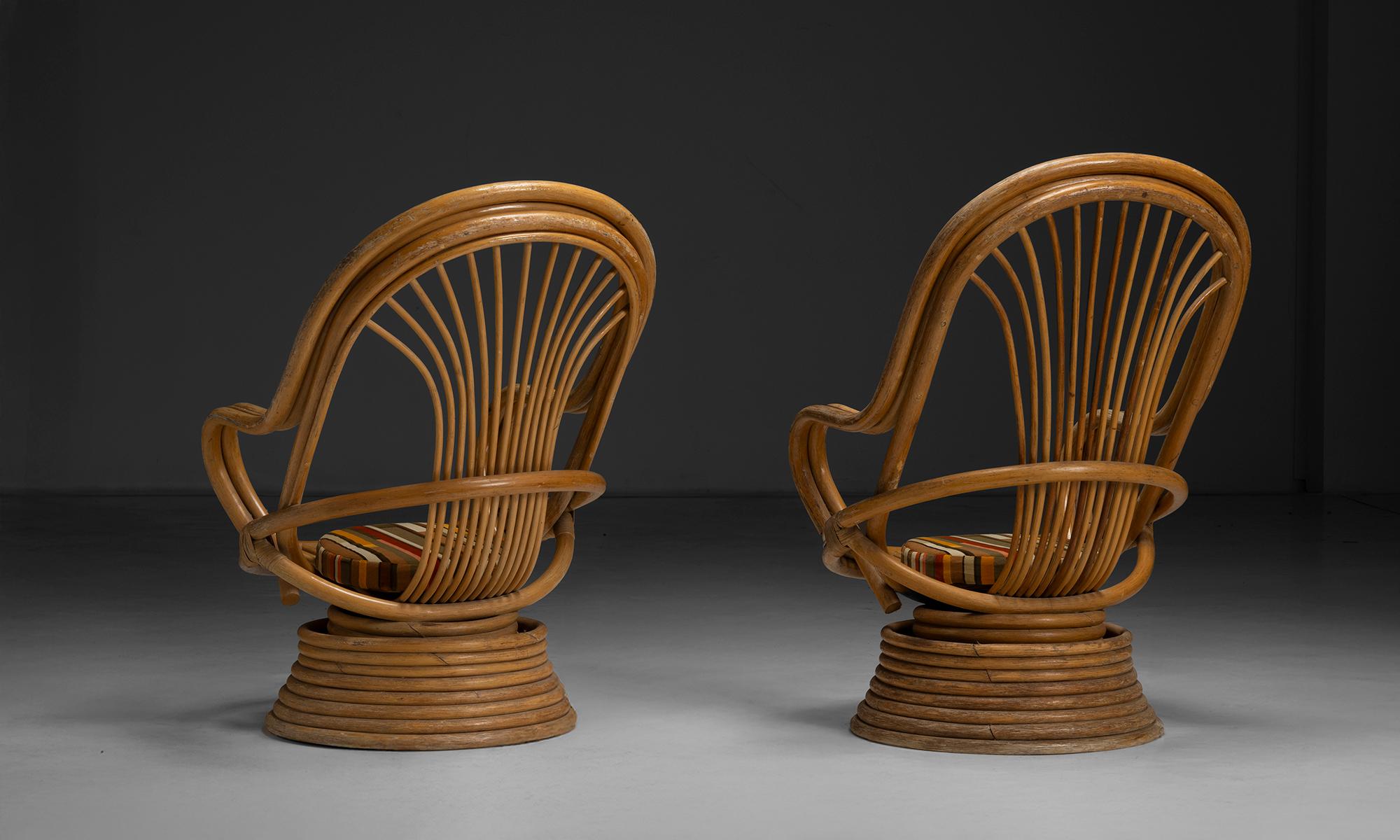 Pair of Bamboo Swivel Chairs, France circa 1970 For Sale 1