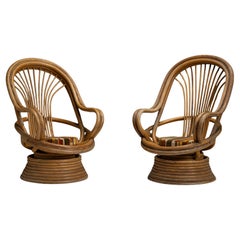 Pair of Bamboo Swivel Chairs, France circa 1970