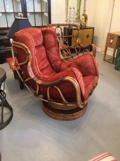 Pair of Bamboo Swivel Rocking Chairs