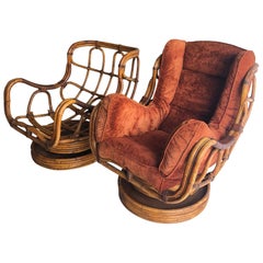 Vintage Pair of Bamboo Swivel Rocking Chairs