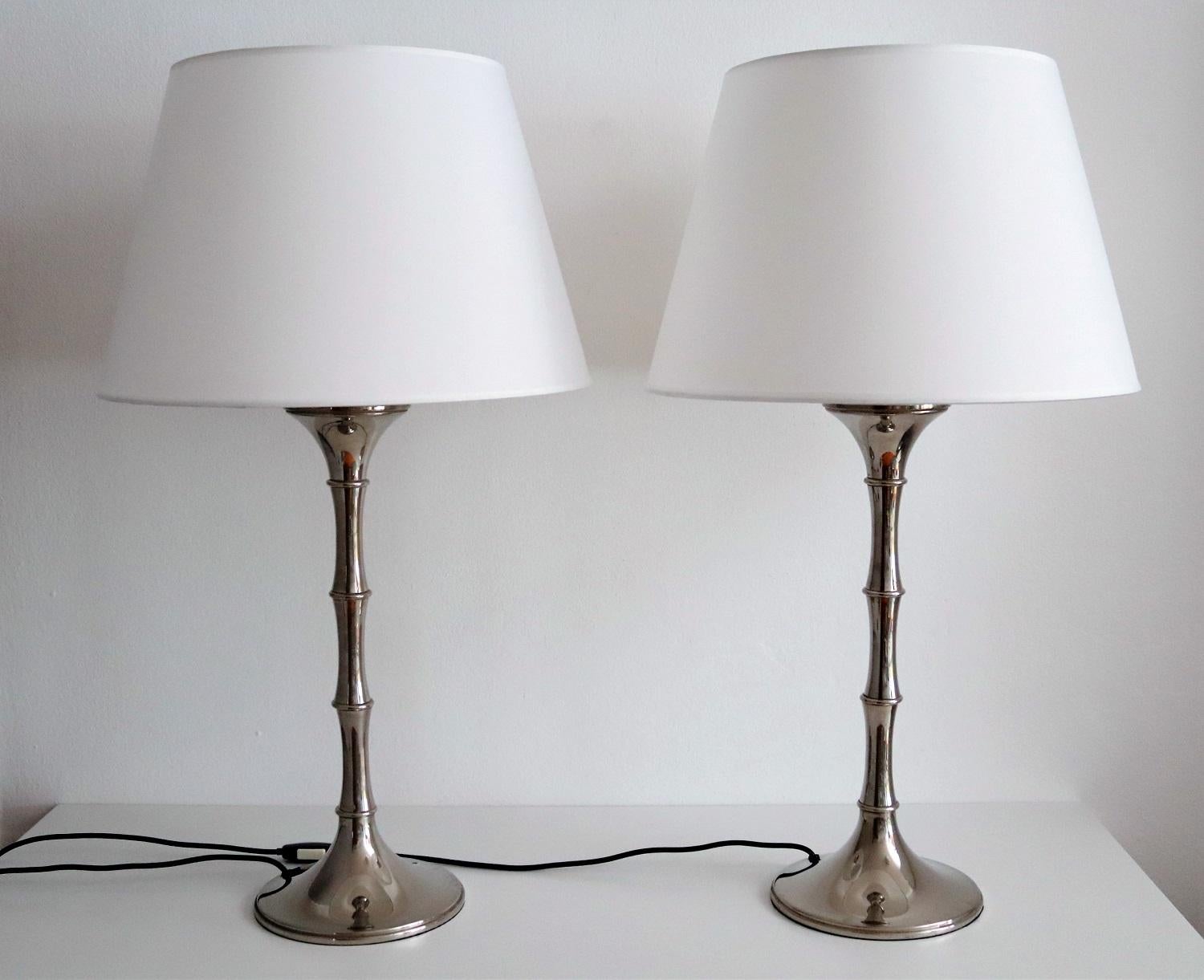 Pair of Bamboo Table Lamps in Nickel by Ingo Maurer, 1970s 8