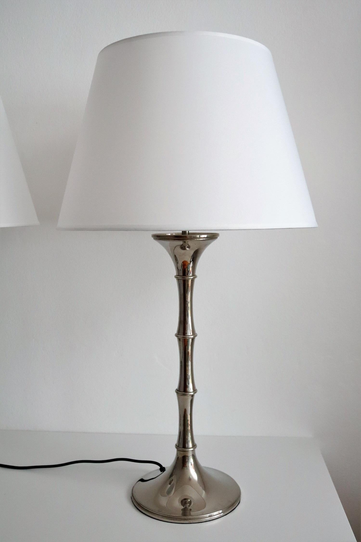 Hollywood Regency Pair of Bamboo Table Lamps in Nickel by Ingo Maurer, 1970s