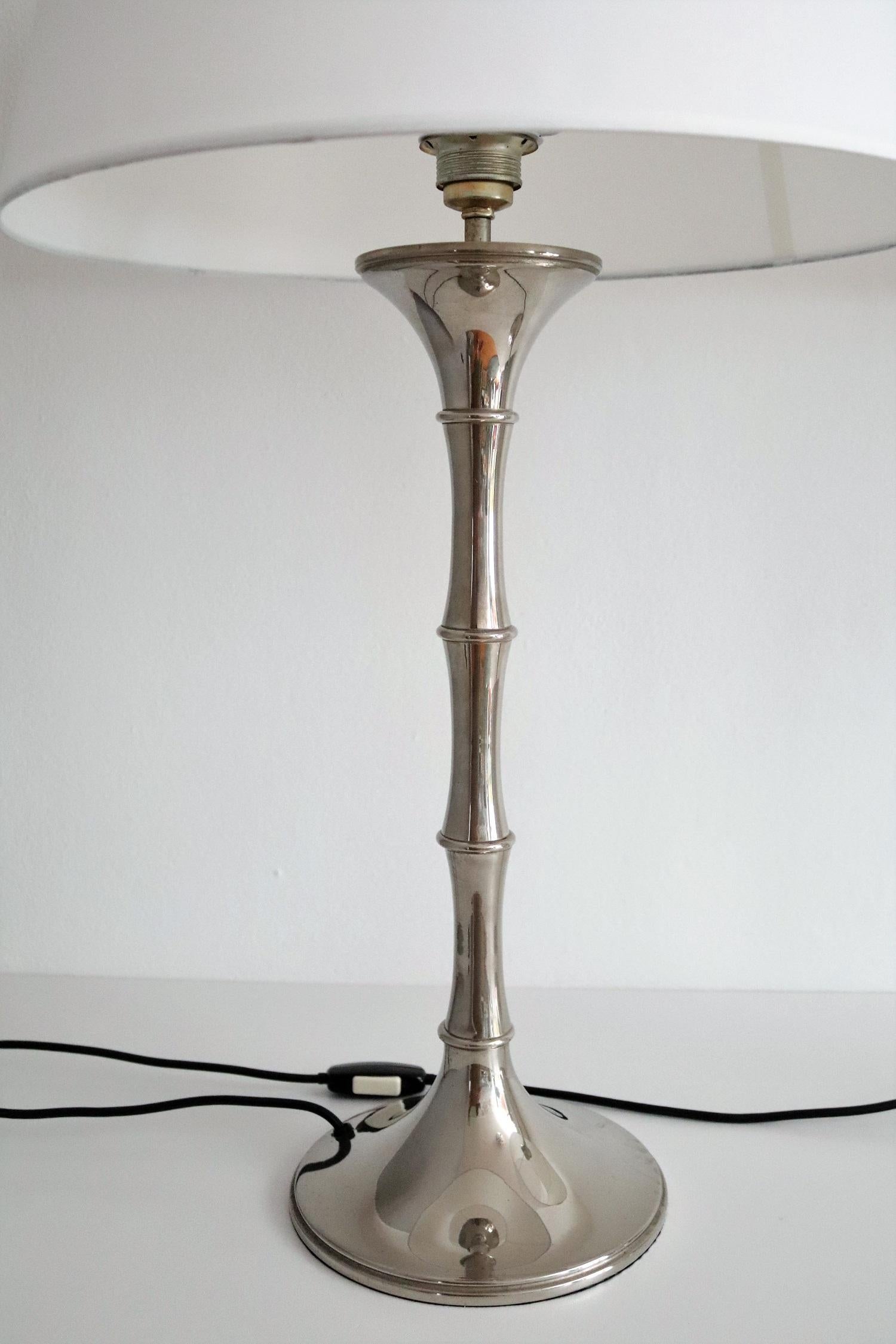 Pair of Bamboo Table Lamps in Nickel by Ingo Maurer, 1970s In Good Condition In Morazzone, Varese