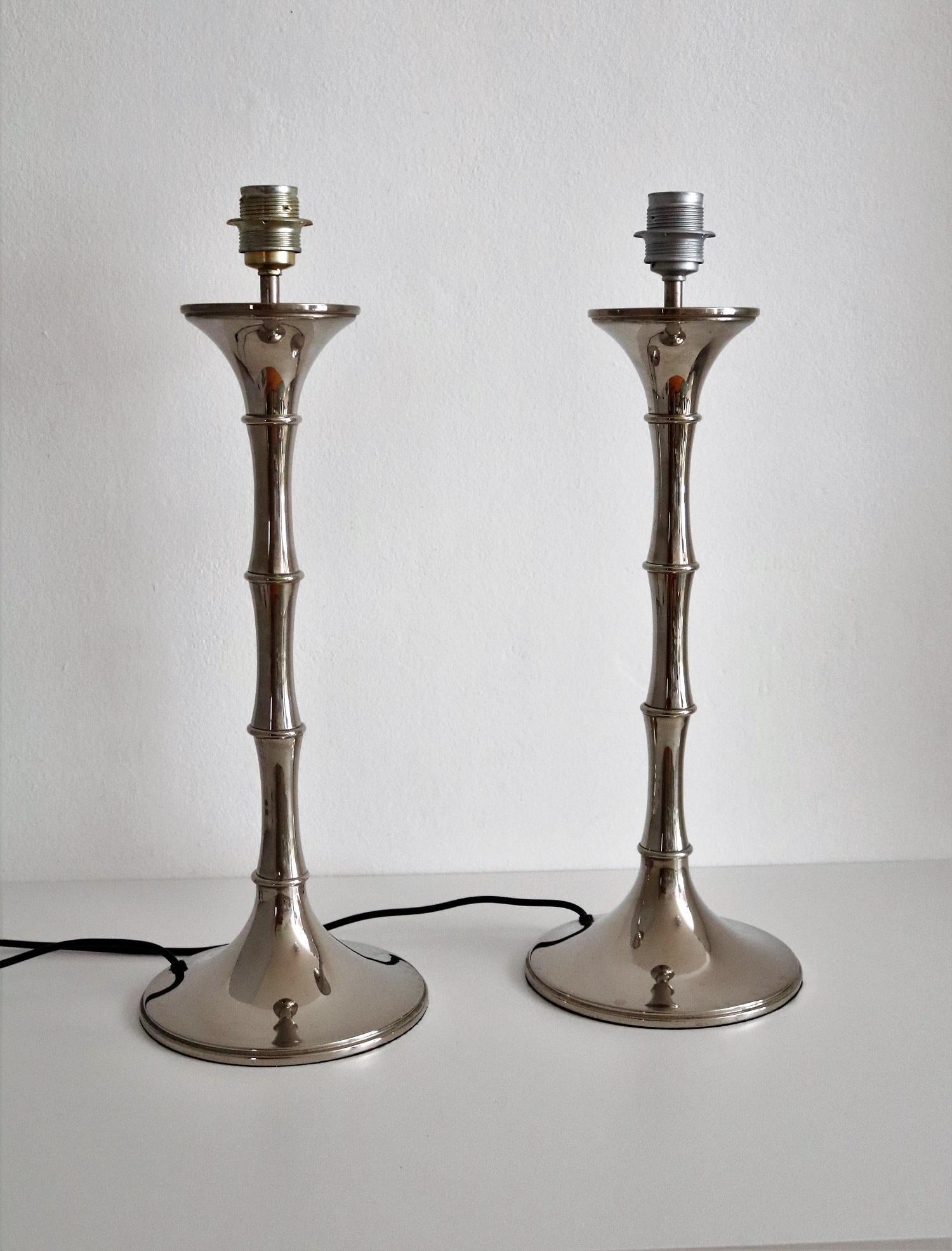 Late 20th Century Pair of Bamboo Table Lamps in Nickel by Ingo Maurer, 1970s