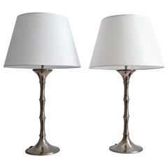 Pair of Bamboo Table Lamps in Nickel by Ingo Maurer, 1970s