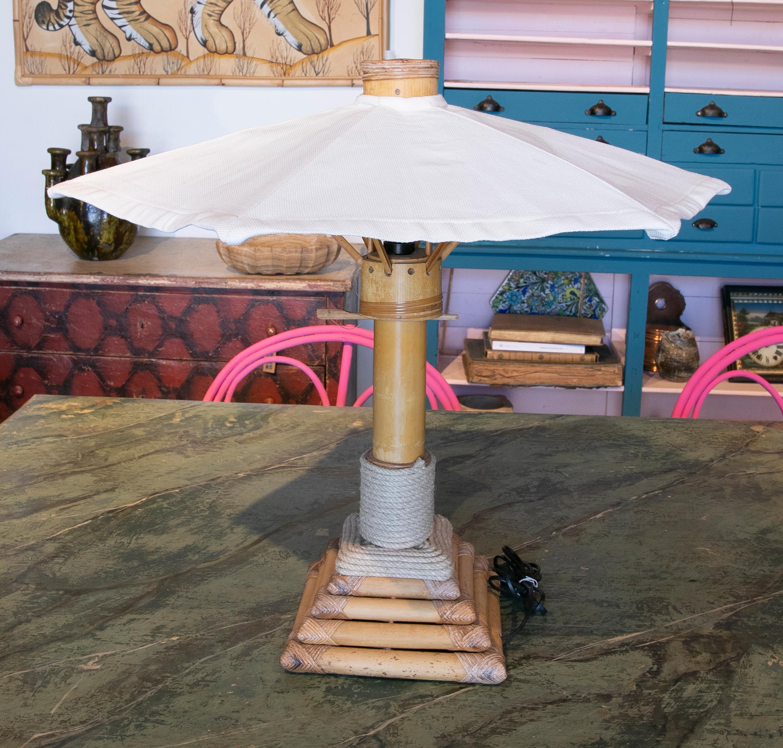 Spanish Pair of Bamboo Table Lamps with Garden Parasols Shape from the 1970ies