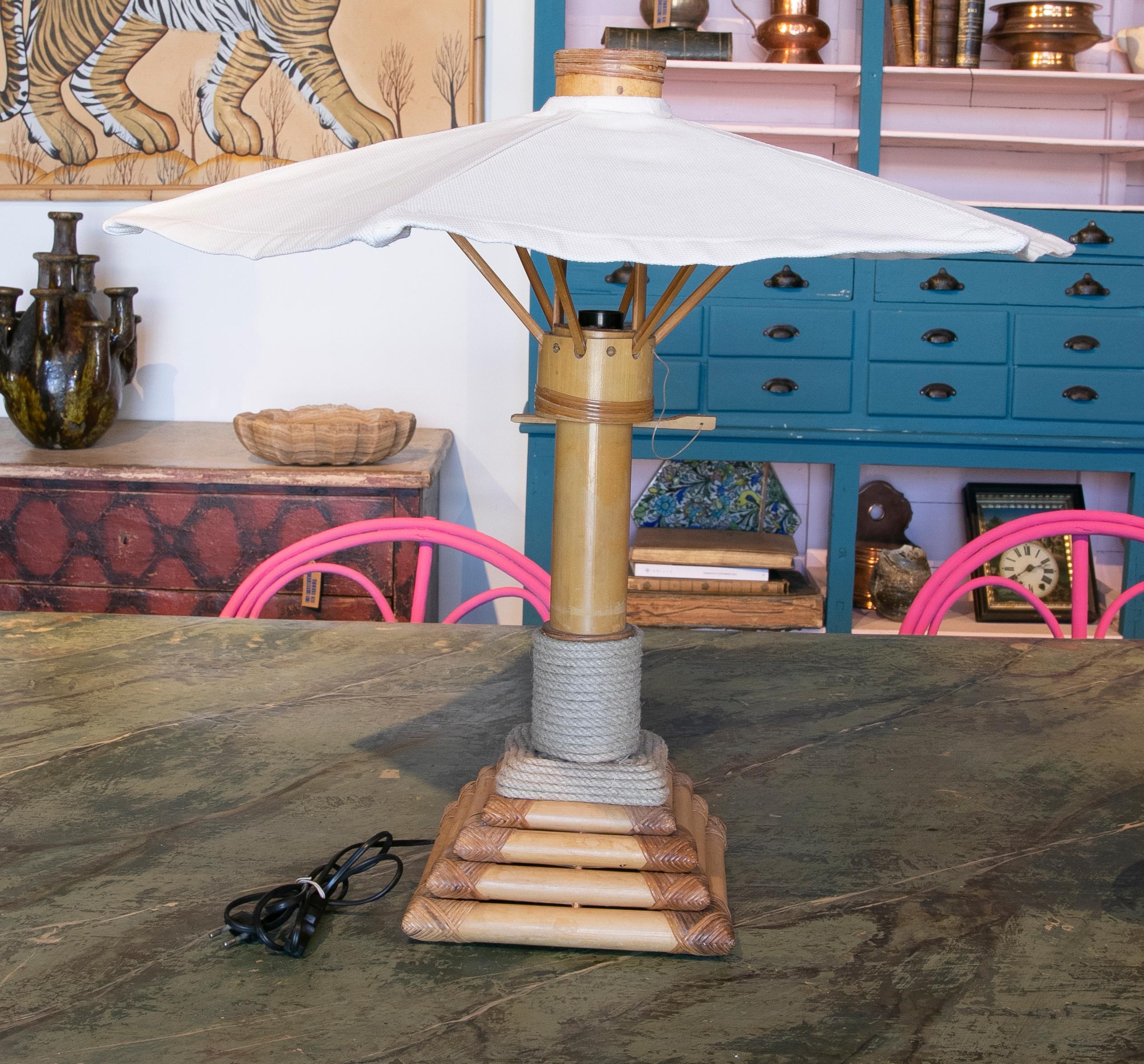 Pair of Bamboo Table Lamps with Garden Parasols Shape from the 1970ies 1