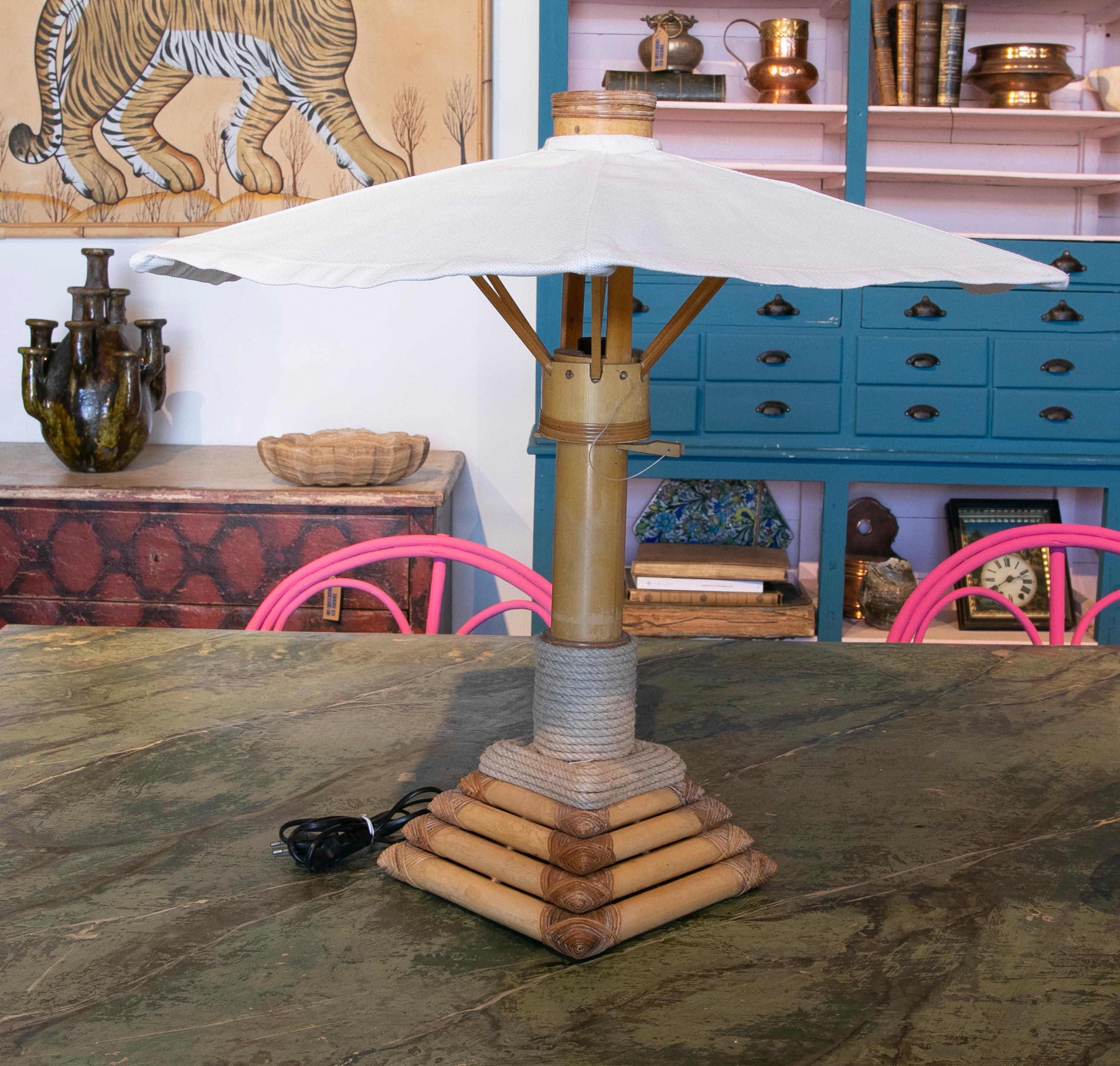 Pair of Bamboo Table Lamps with Garden Parasols Shape from the 1970ies 2