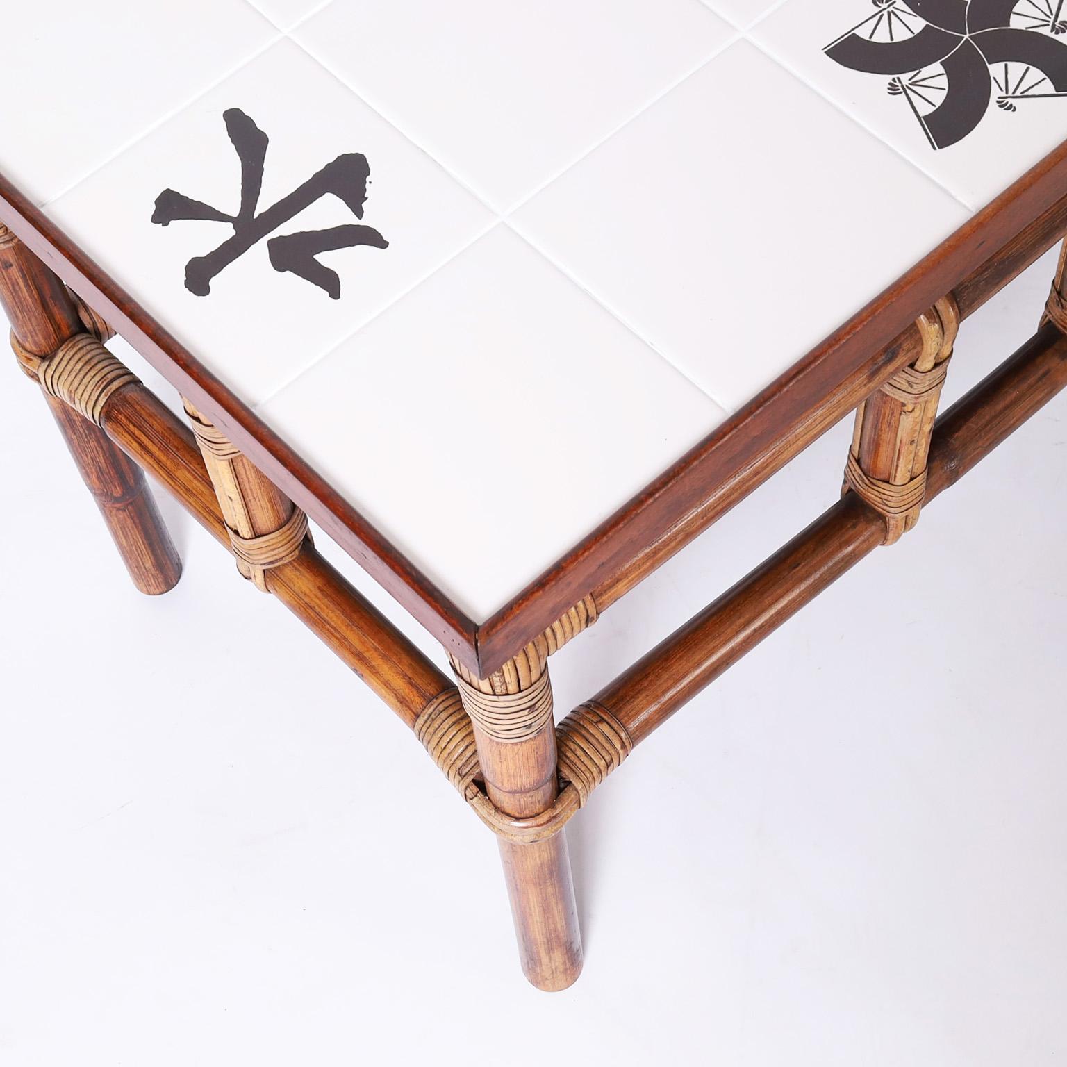 Pair of Bamboo Tile Top Tables or Stands For Sale 1