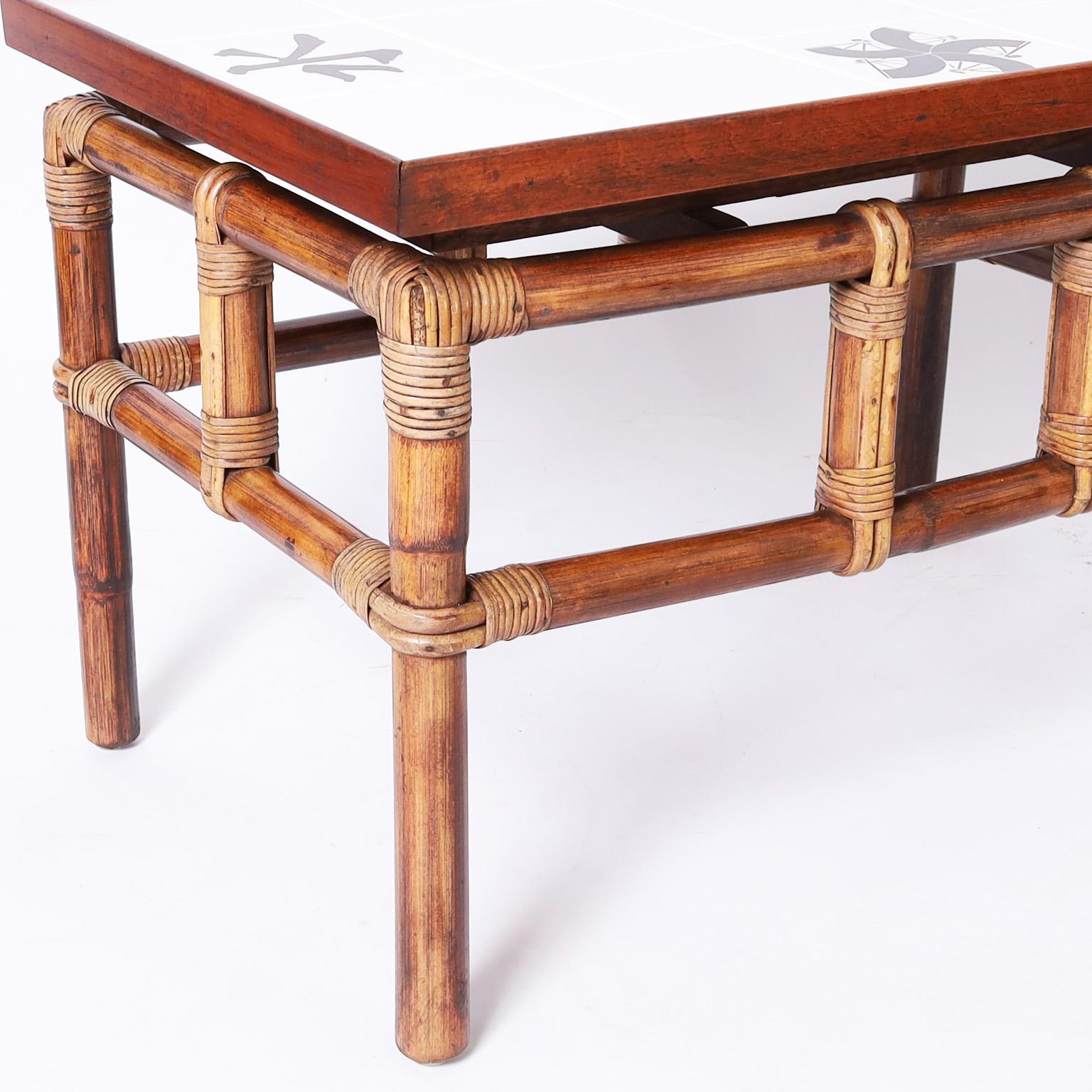 Pair of Bamboo Tile Top Tables or Stands For Sale 2