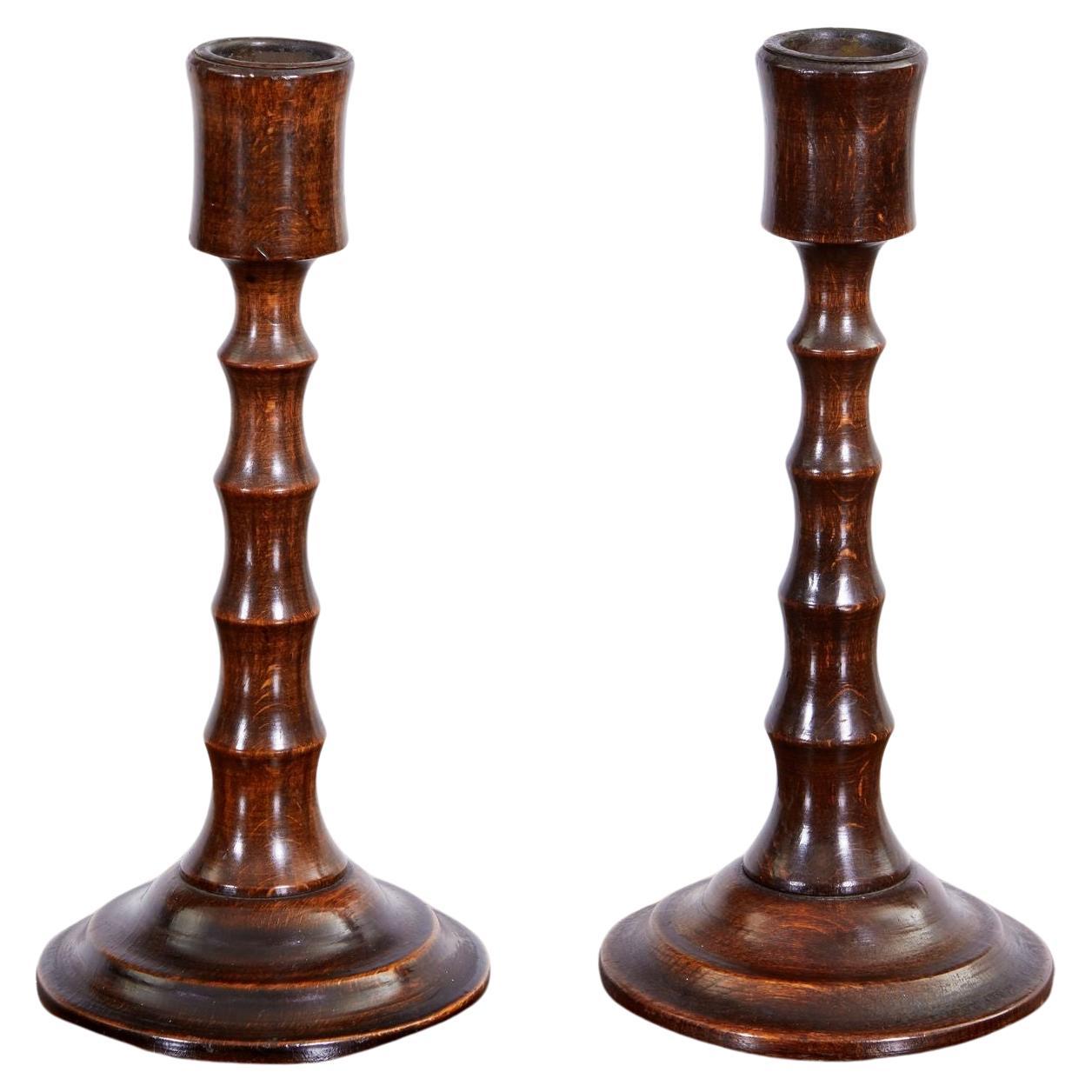 Pair of Turned Fruitwood Candlesticks For Sale at 1stDibs