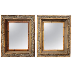 Pair of Bamboo With Pebble Accent Mirrors Circa 1940's