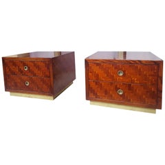 Pair of Banana Wood and Brass Nightstands, 1970 circa, Italy