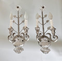 Pair of Banci Crystal Silver Gilt Flower Wall Sconces