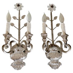 Pair of Banci Crystal Silver Gilt Flower Wall Sconces