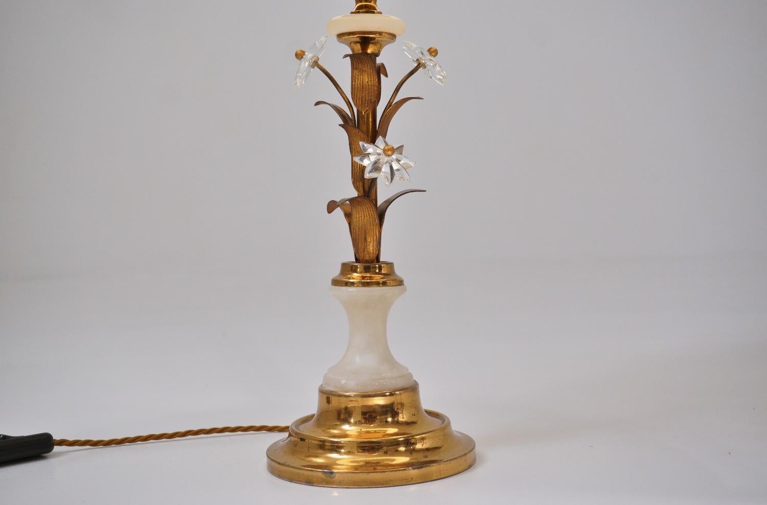 Hollywood Regency Pair of Banci Firenze Florentine Tole Gold Gilt Table Lamps, Crystal & Alabaster For Sale