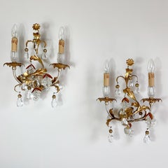 Pair of Banci Firenze Gold Crystal Grape and Pear Wall Lights