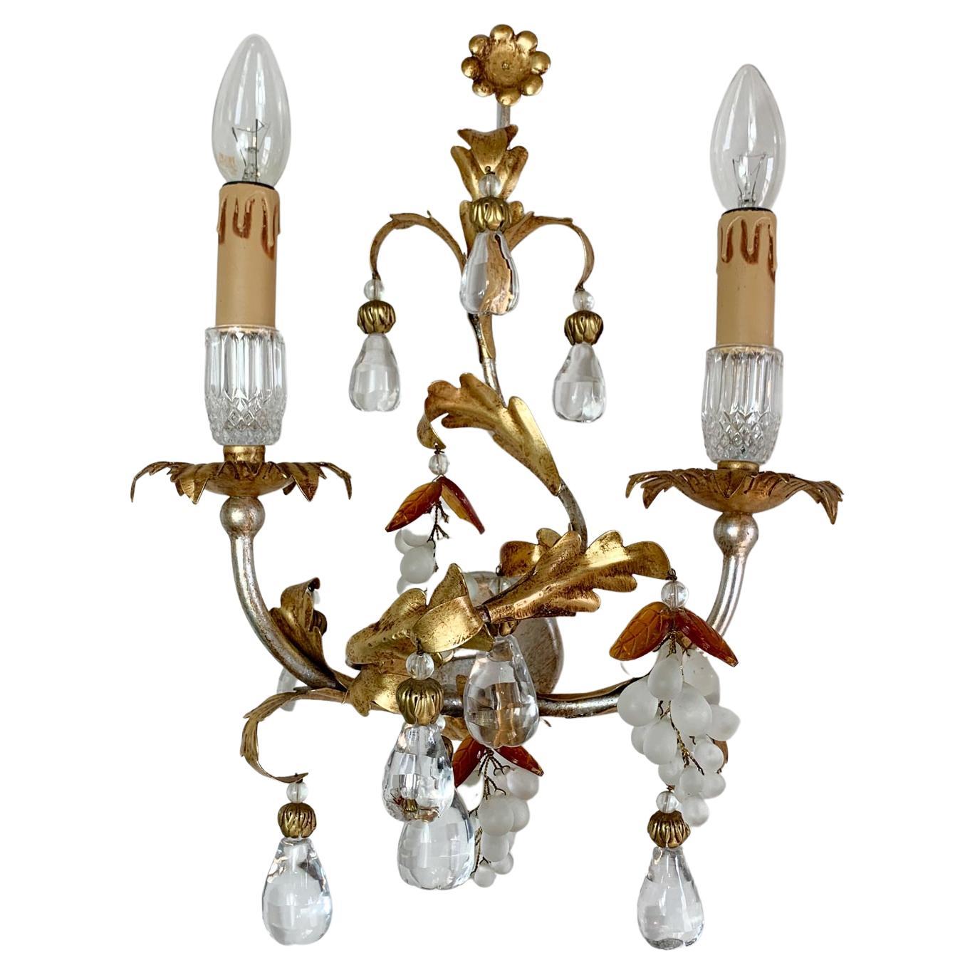 Pair of Banci Firenze Gold Crystal Grape and Pear Wall Lights