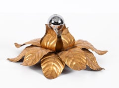 Pair of Banci Firenze MidCentury Gilded Iron Flower Shaped Italian Sconces 1970s