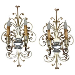 Pair of Banci Firenze Silver and Gilt Crystal Wall Lights