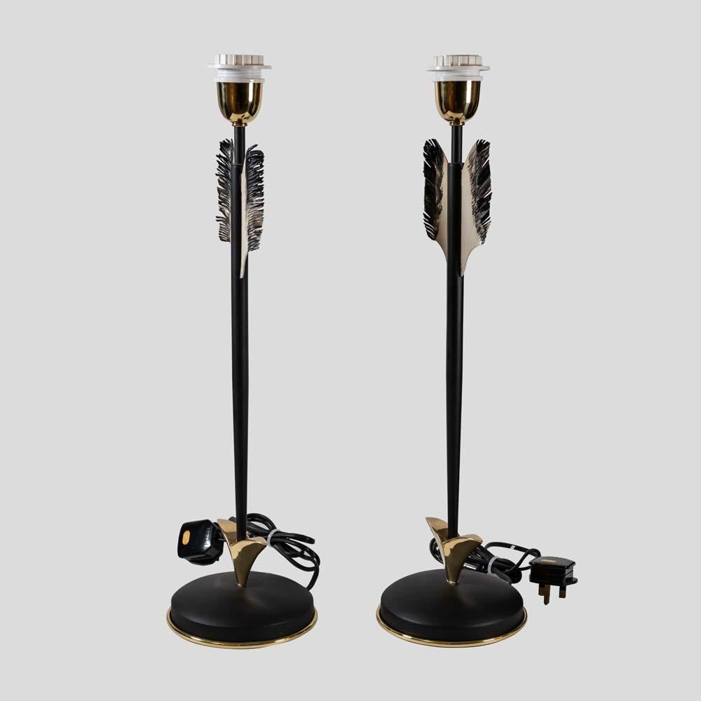 Pair of  Banci Florence design black and gold Arrow shape base table lamps  In Good Condition For Sale In London, GB