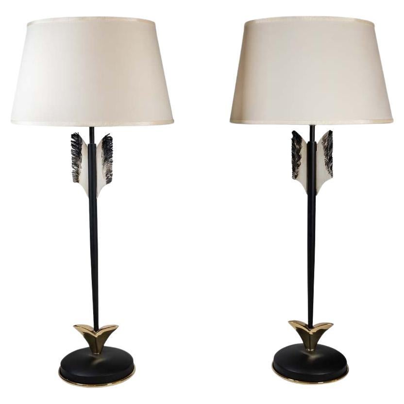 Pair of  Banci Florence design black and gold Arrow shape base table lamps  For Sale