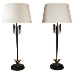 Vintage Pair of  Banci Florence design black and gold Arrow shape base table lamps 