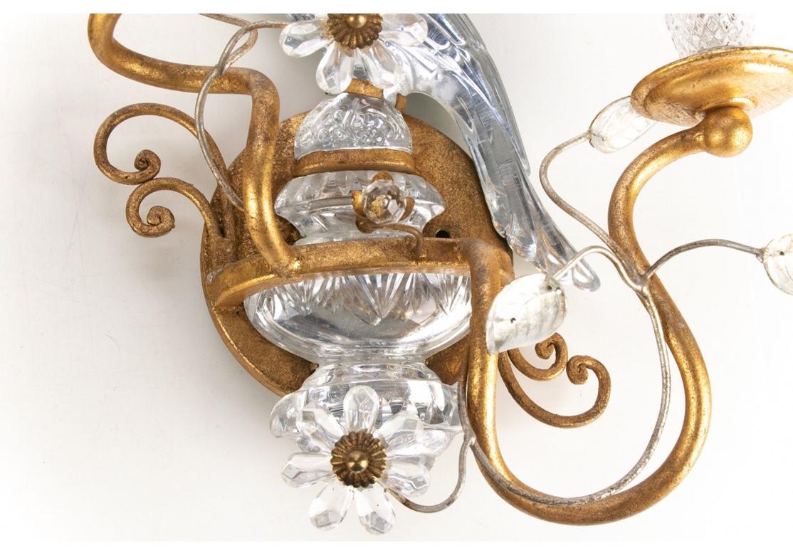 Pair of Banci, Italy Gilt and Crystal Sconces with Parrots 2