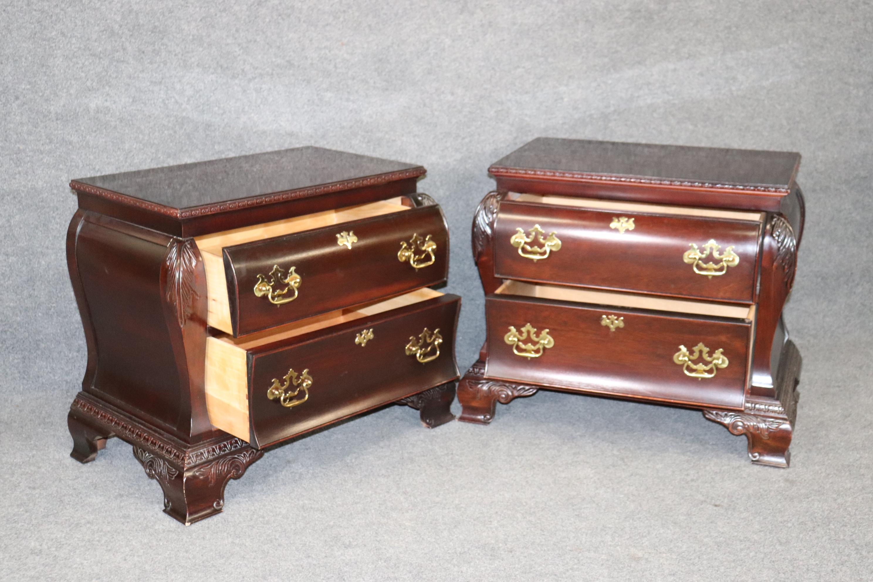Pair of Banded Mahogany Chippendale Bombe Rococo Style Century Nightstands 1