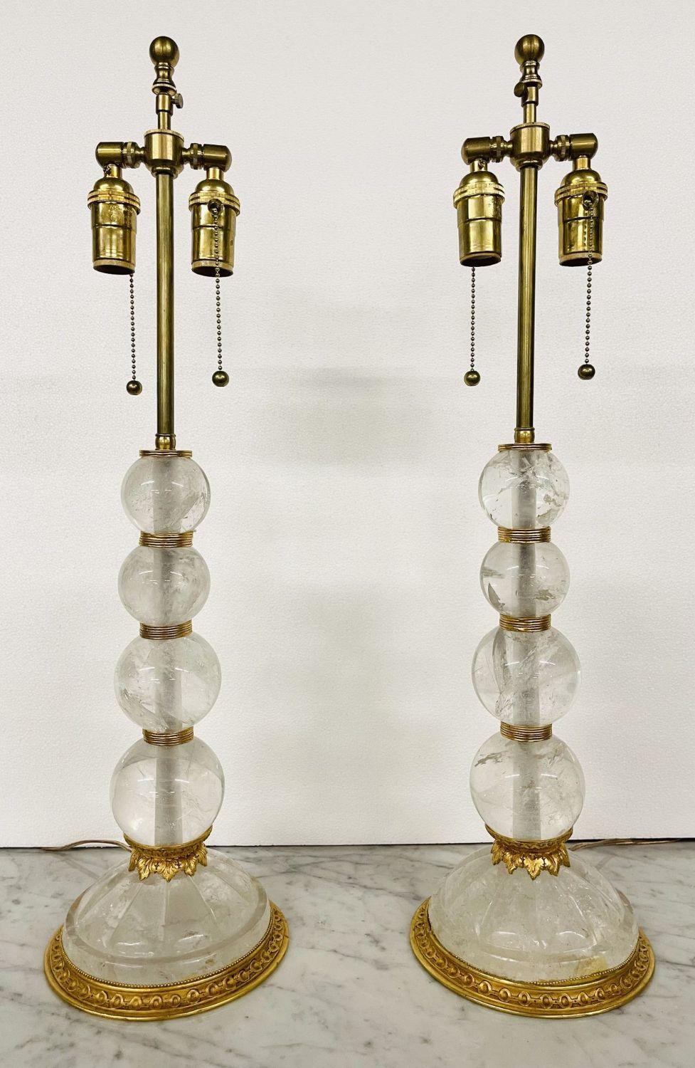 Art déco Paire de lampes de bureau en cristal de roche de Baques, 19ème/20ème siècle en vente