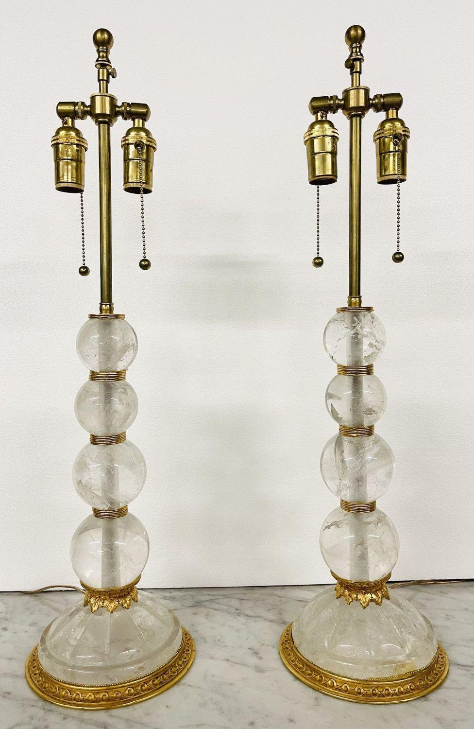 Paire de lampes de bureau en cristal de roche de Baques, 19ème/20ème siècle Bon état - En vente à Stamford, CT