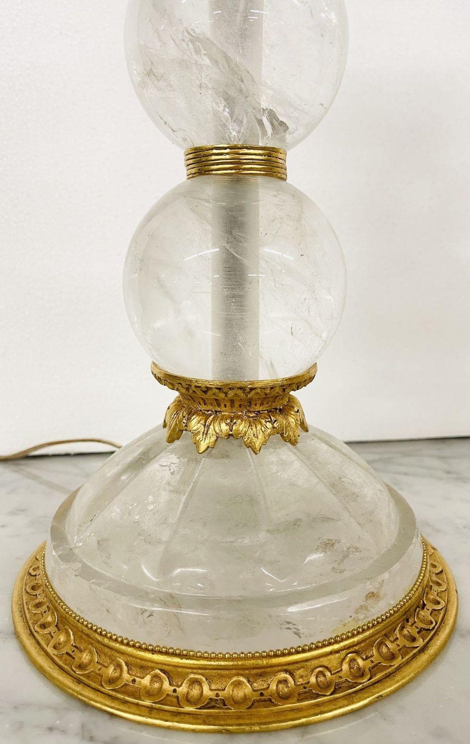Brass Pair of Baques Rock Crystal Table Lamps, 19th/20th Century For Sale