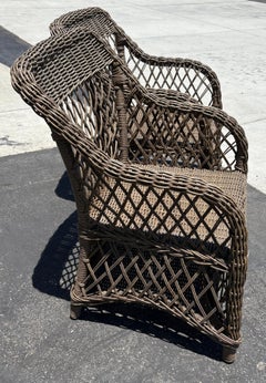 Pair of Bar Harbor Wicker Arm Chairs in Original Surface