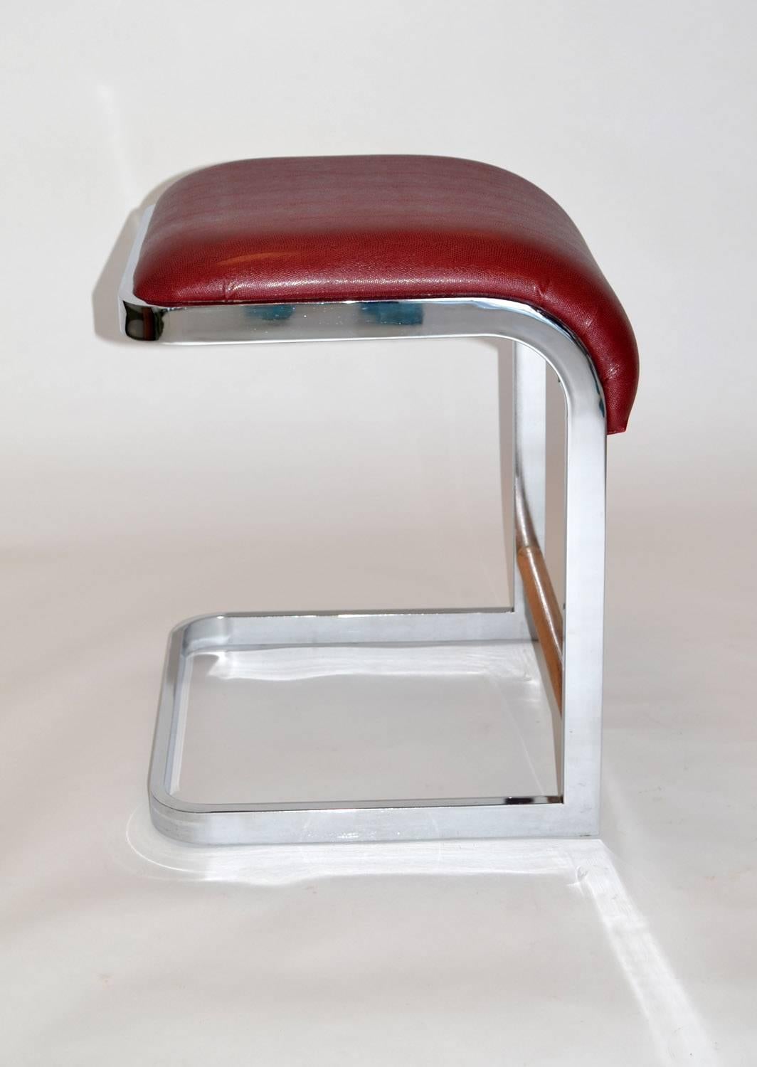 Modern Pair of Leather and Chrome Bar / Counter Stools by Design Institute of America