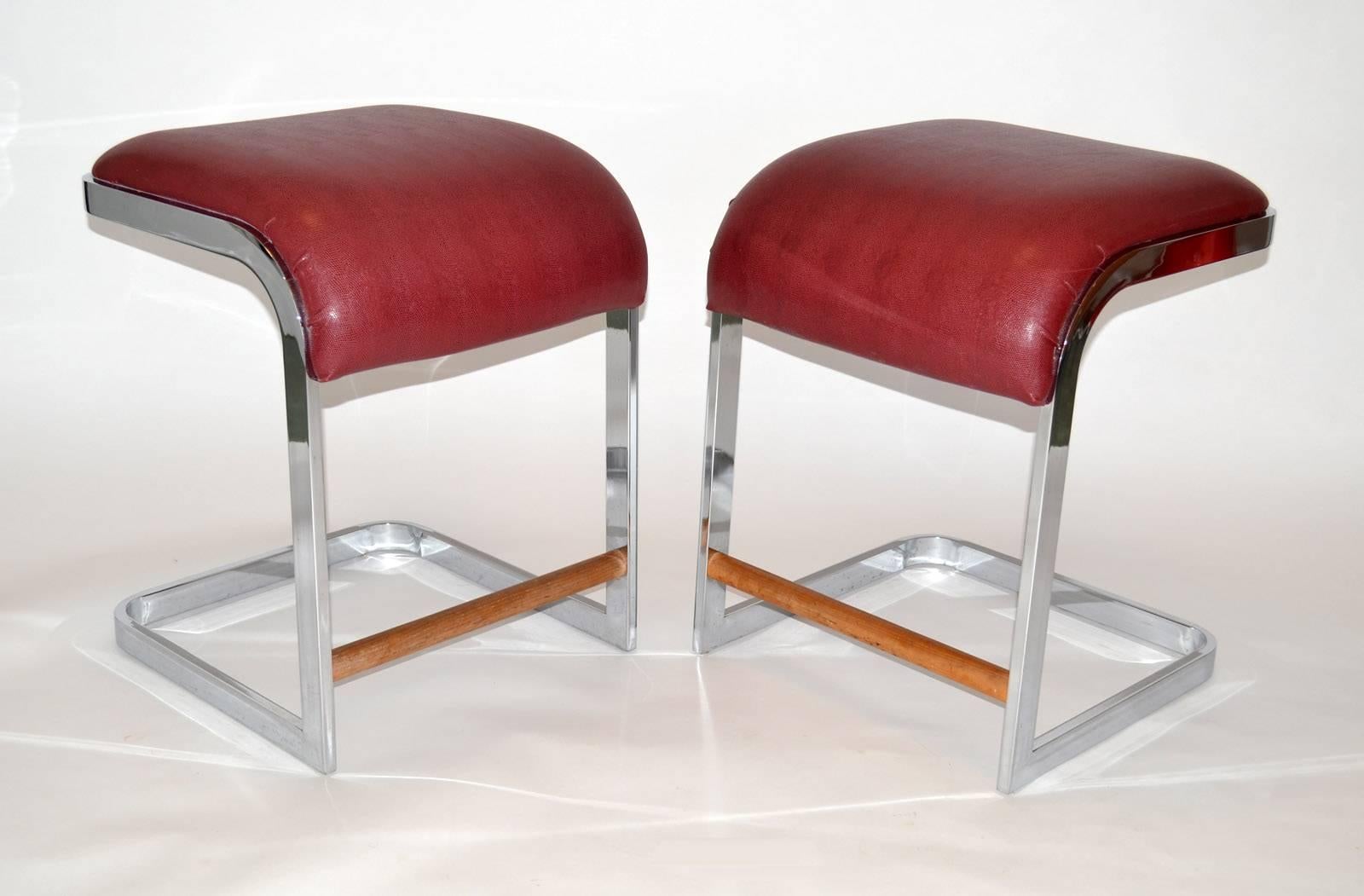 Pair of Leather and Chrome Bar / Counter Stools by Design Institute of America 1