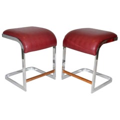 Vintage Pair of Leather and Chrome Bar / Counter Stools by Design Institute of America