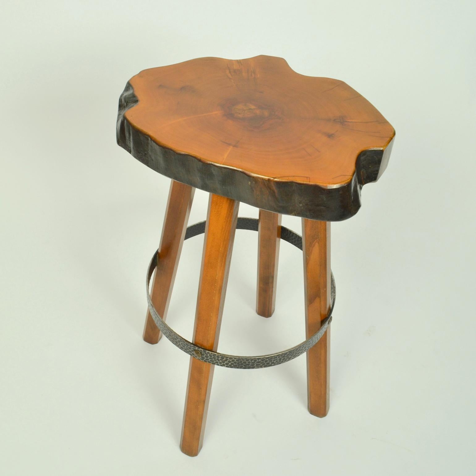 Pair of Bar Stools Handcrafted Burr Wood, 1970s  3