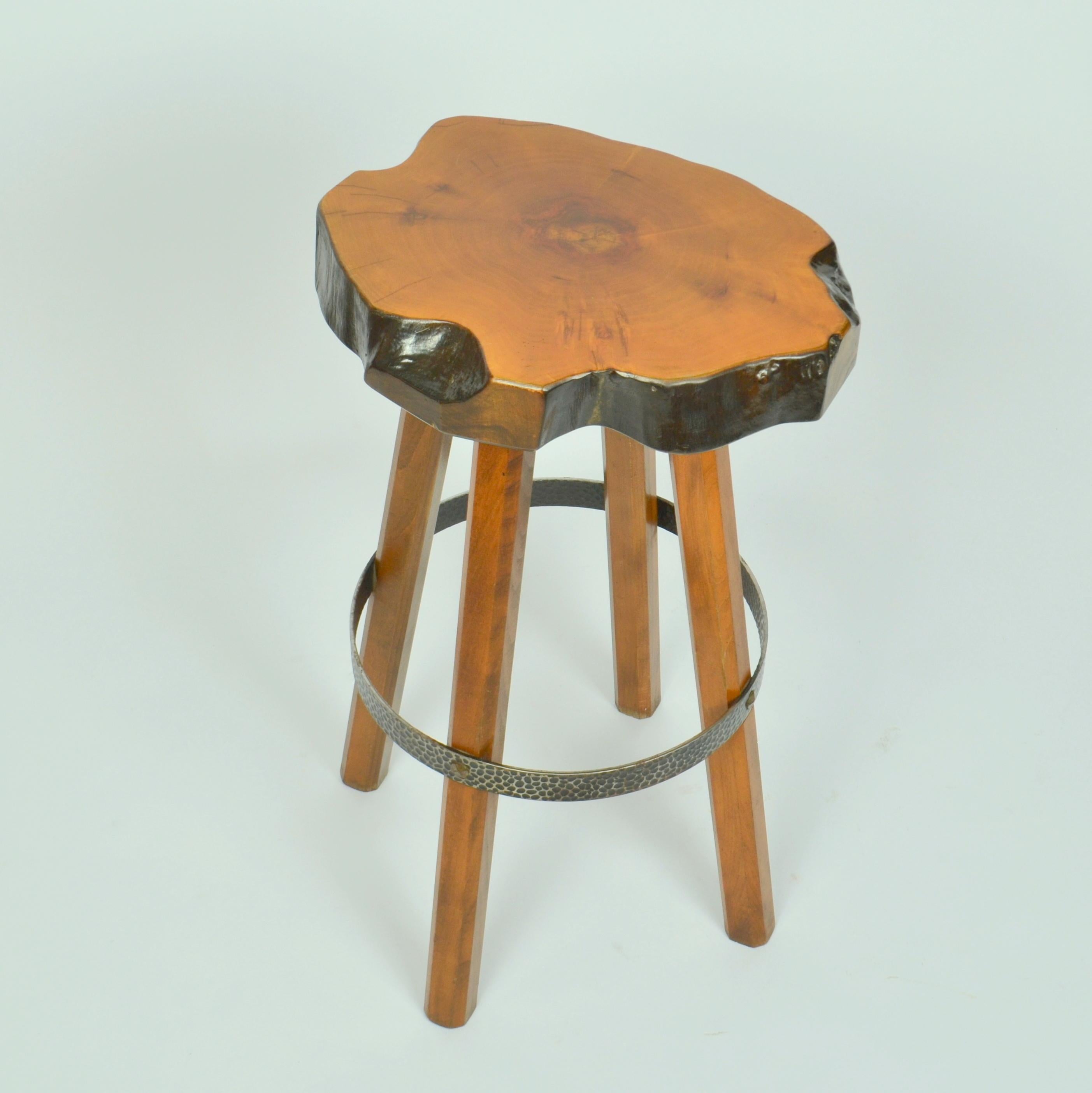 Pair of Bar Stools Handcrafted Burr Wood, 1970s  4