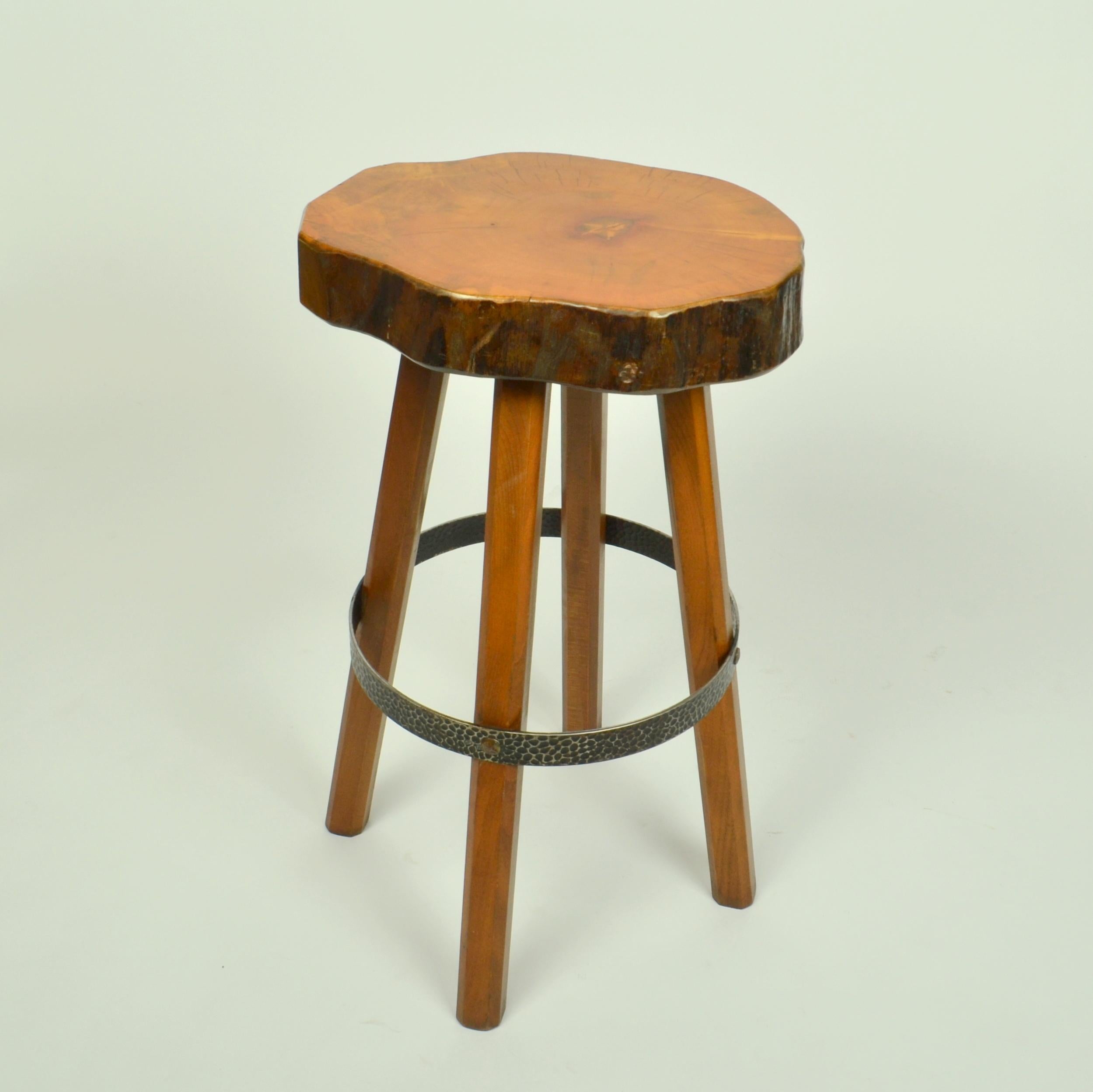 Pair of Bar Stools Handcrafted Burr Wood, 1970s  10