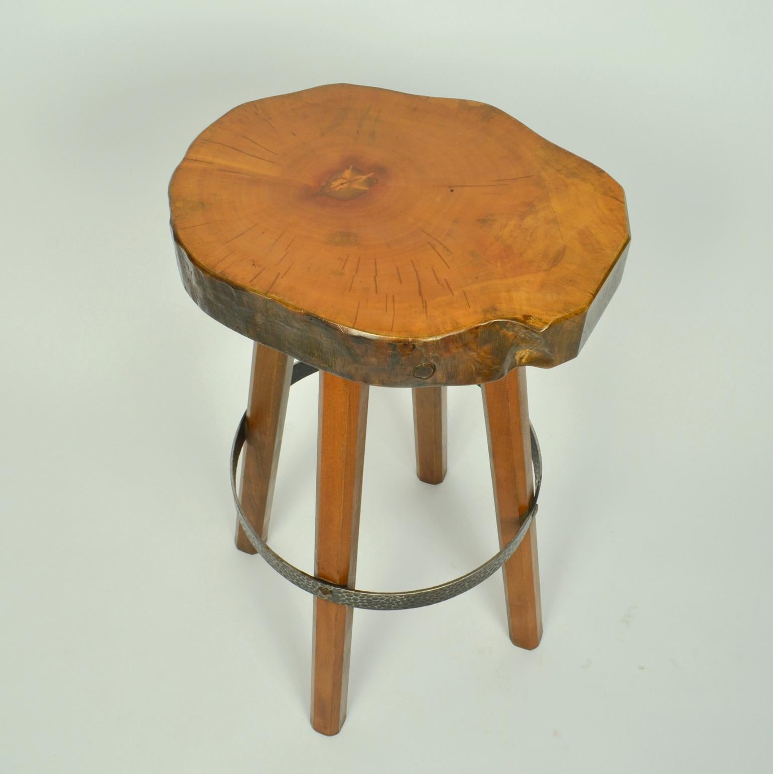 Pair of Bar Stools Handcrafted Burr Wood, 1970s  11