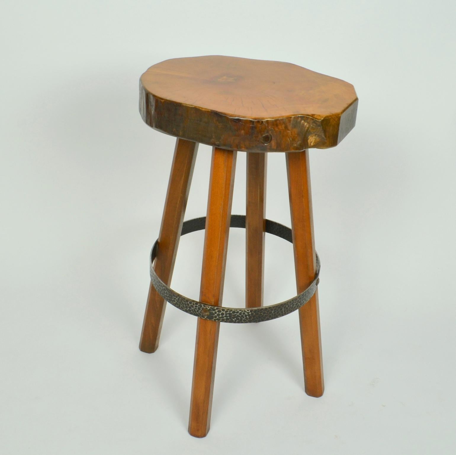 Pair of Bar Stools Handcrafted Burr Wood, 1970s  12