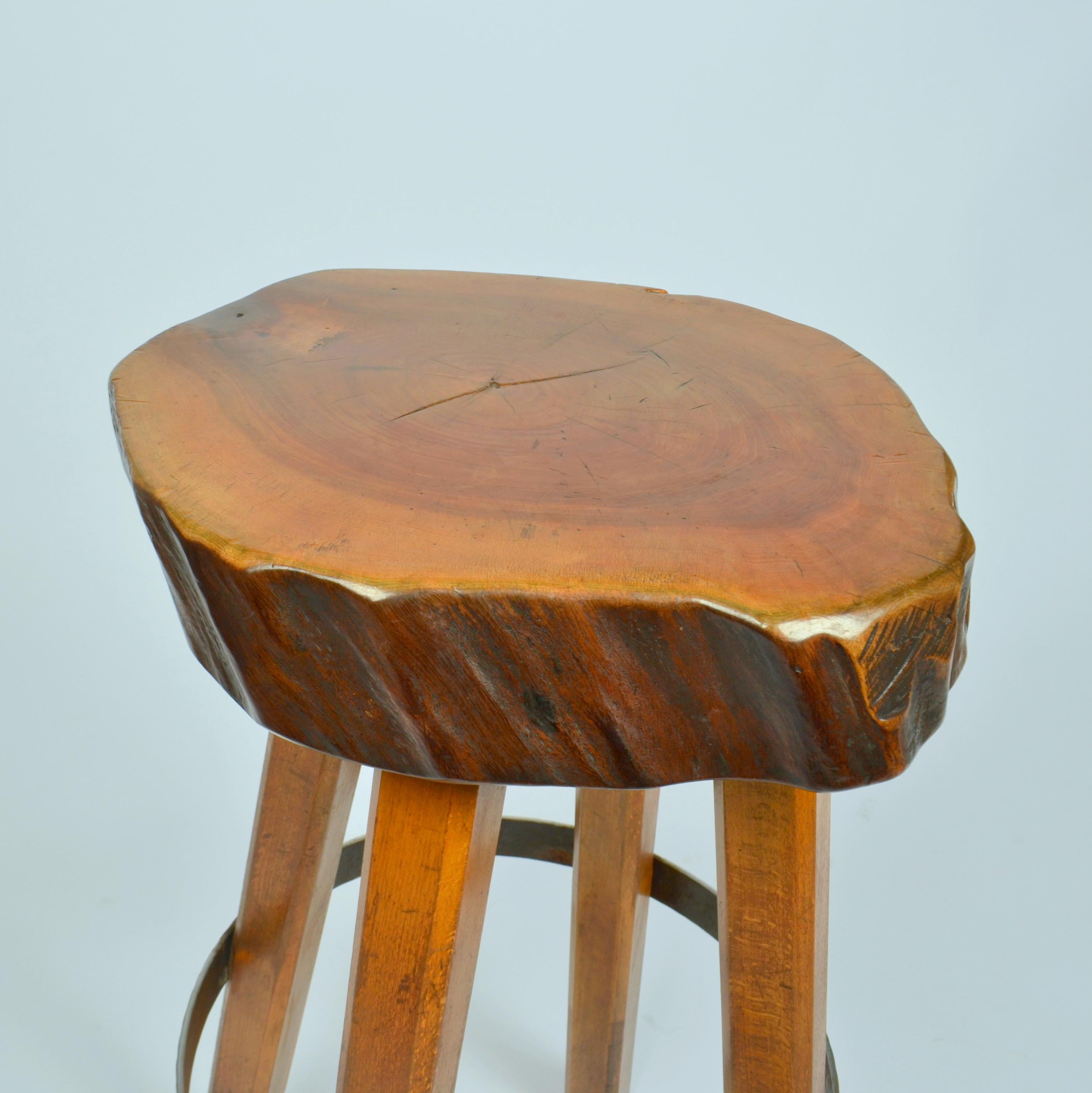 Pair of Bar Stools Handcrafted Burr Wood, 1970s  13