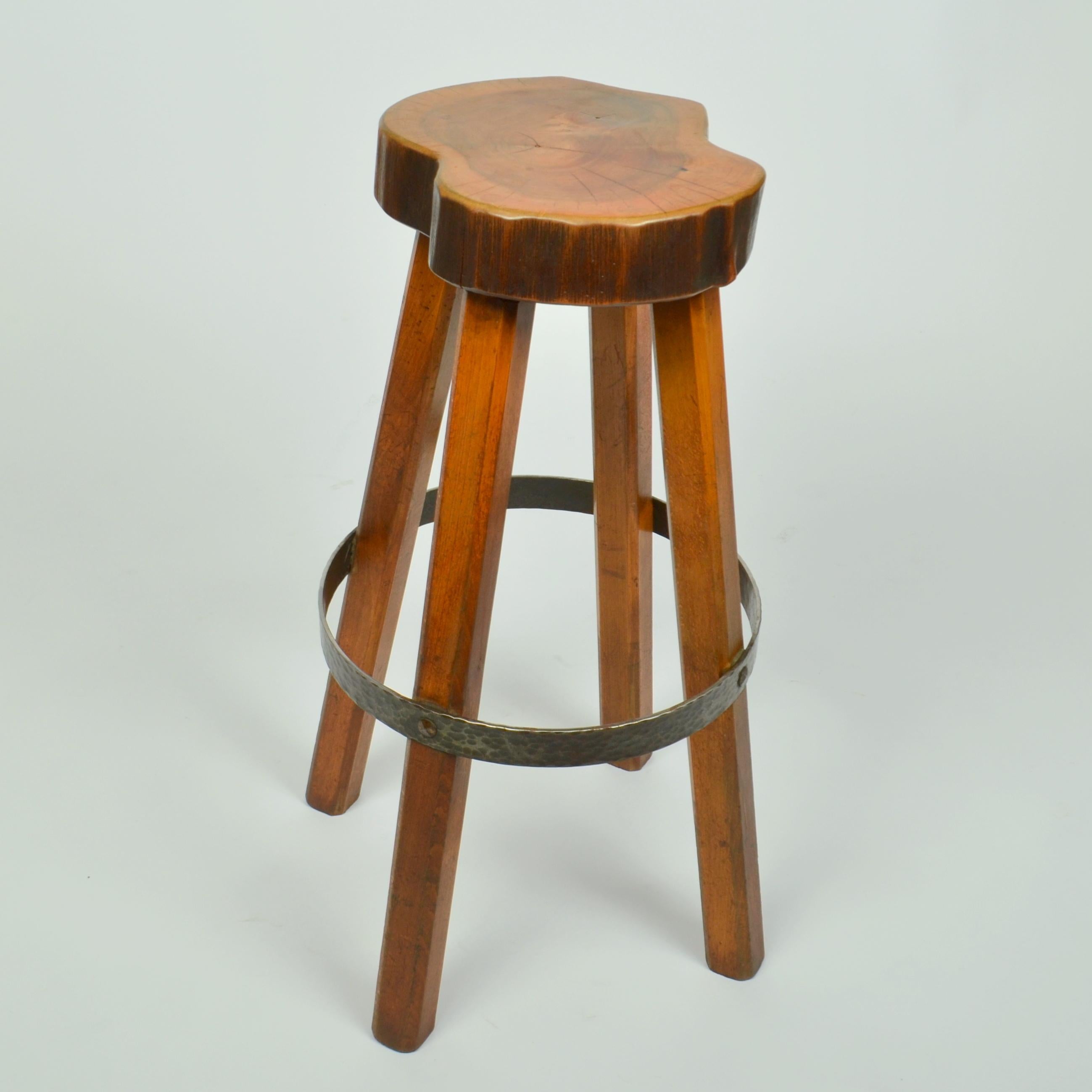 Pair of Bar Stools Handcrafted Burr Wood, 1970s  1