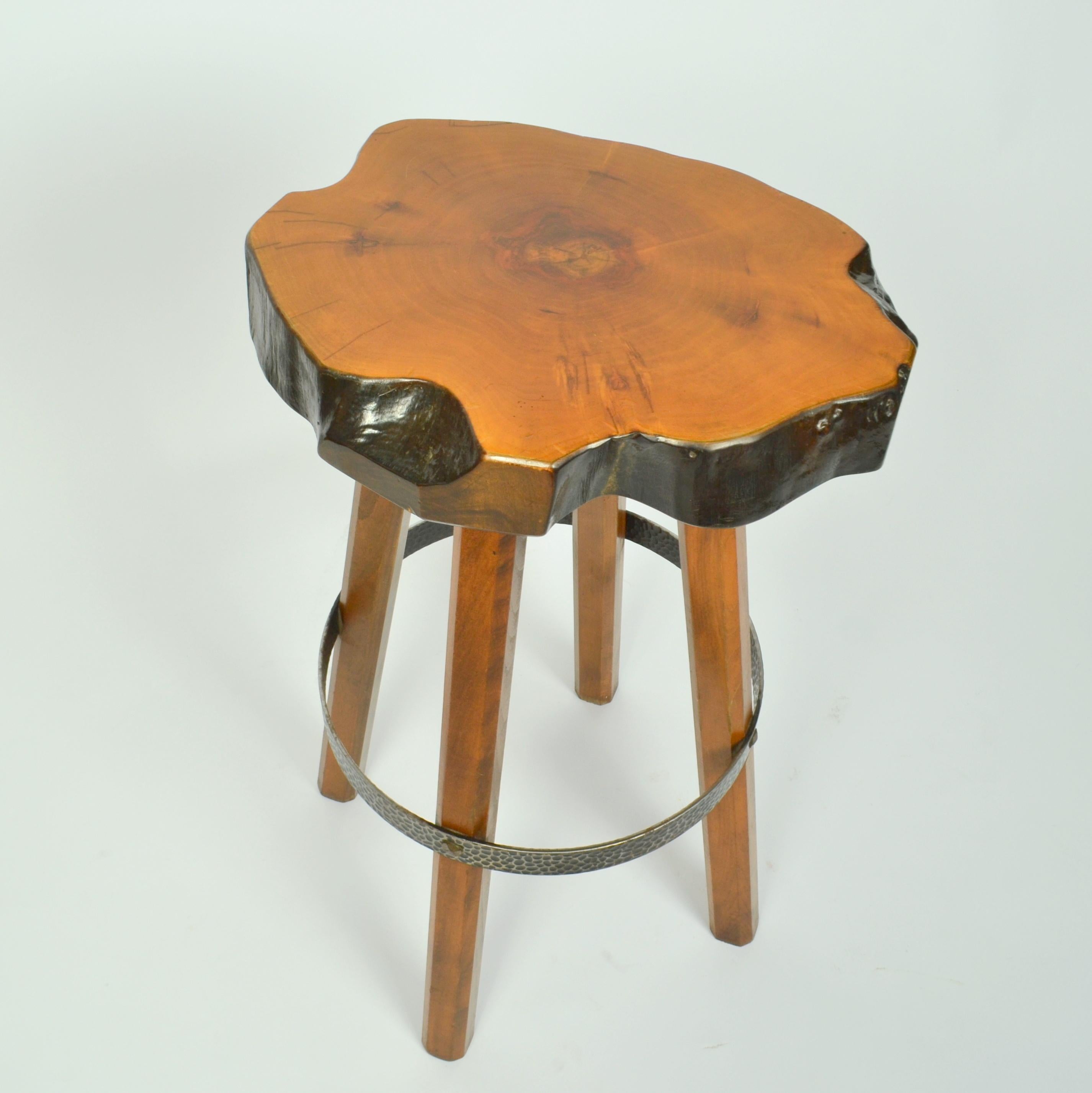 Pair of Bar Stools Handcrafted Burr Wood, 1970s  2