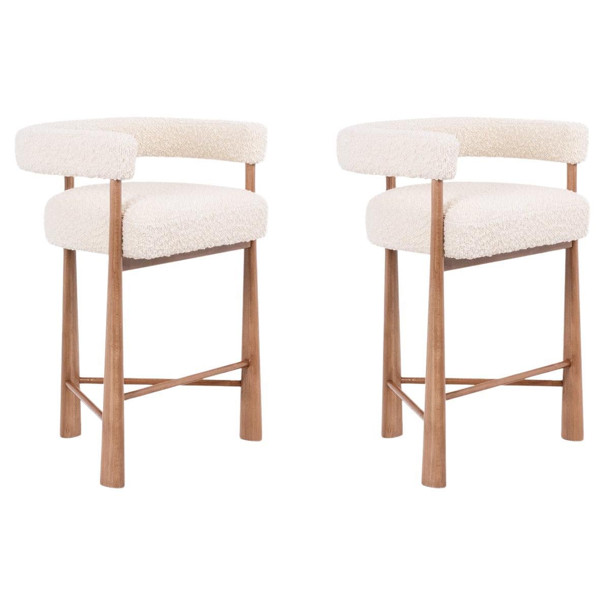 Pair of bar stools in blond beech. Contemporary work. For Sale