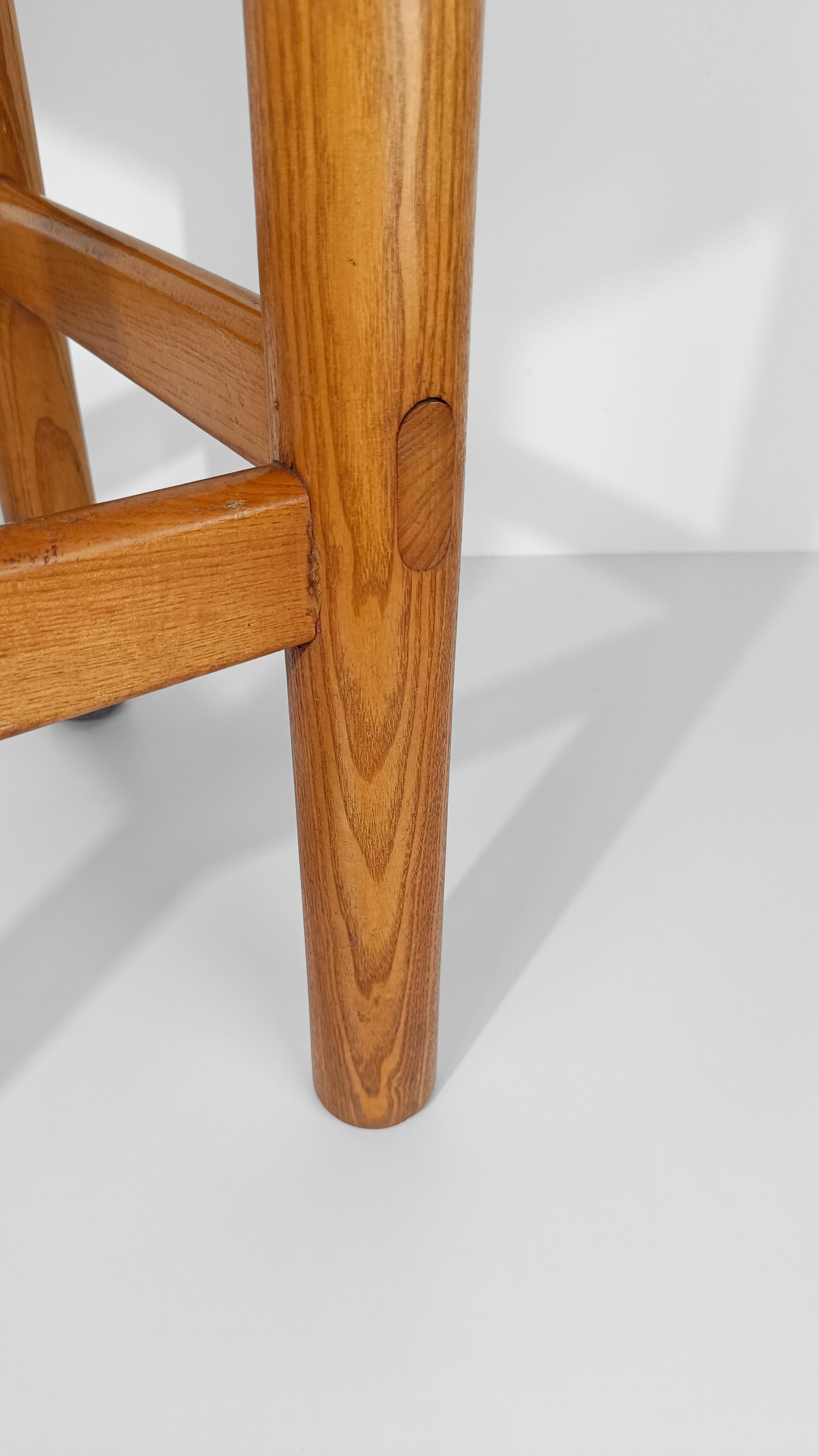 Pair of Bar Stools in Rush and Solid Ash Wood, Charlotte Perriand's Style, 60s 3