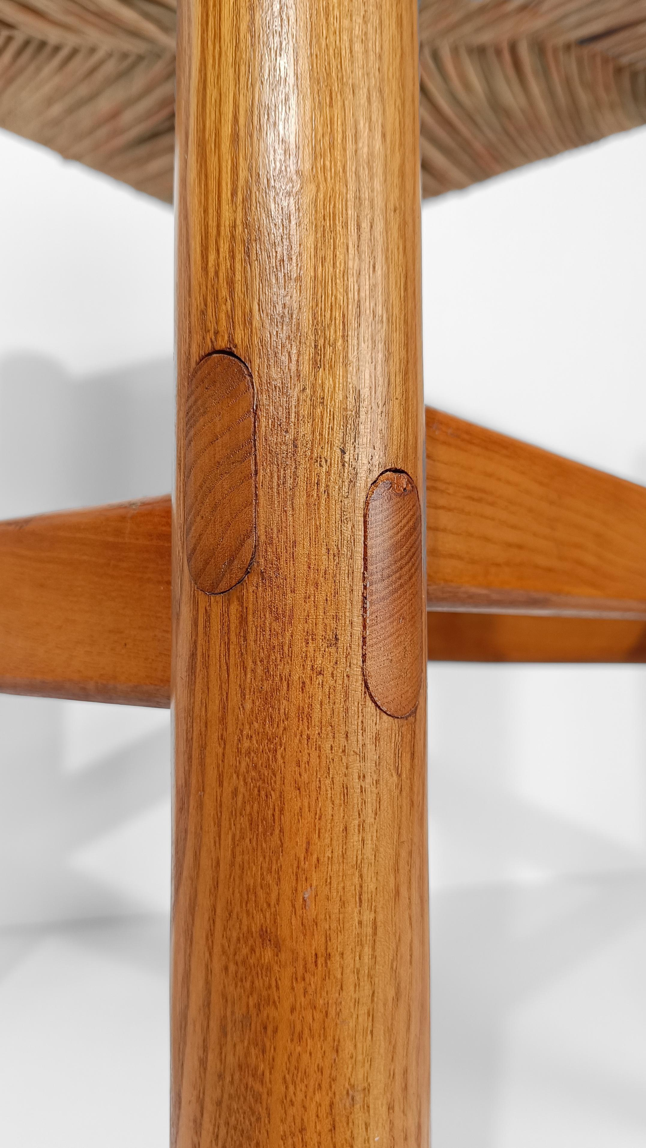 Pair of Bar Stools in Rush and Solid Ash Wood, Charlotte Perriand's Style, 60s 6