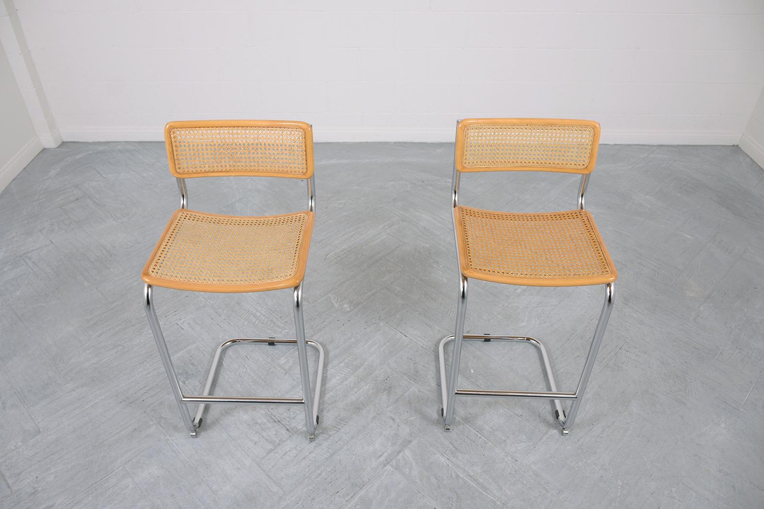 Mid-Century Modern Pair of Marcel Breuer Cesca Bar Stools  